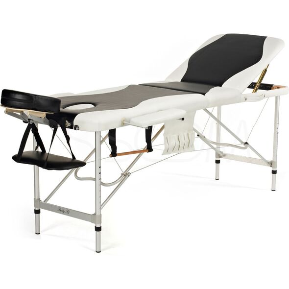 Bodyfit Łóżko do masażu 3 segmentowe aluminiowe czarno-białe (1038)