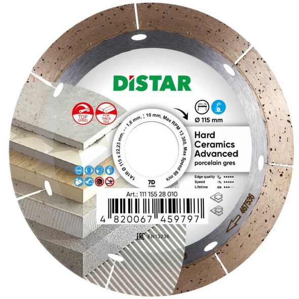 Δίσκος Διαμαντιών Distar Hard Ceramics Advanced 115 x 1,6 x 10 x 22,23mm
