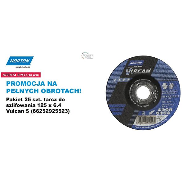 NORTON ΤΡΟΧΟΣ ΛΕΙΑΝΣΗΣ VULCAN 125mm x 6,4mm A30S ΓΙΑ ΜΕΤΑΛΛΟ /25τμχ.