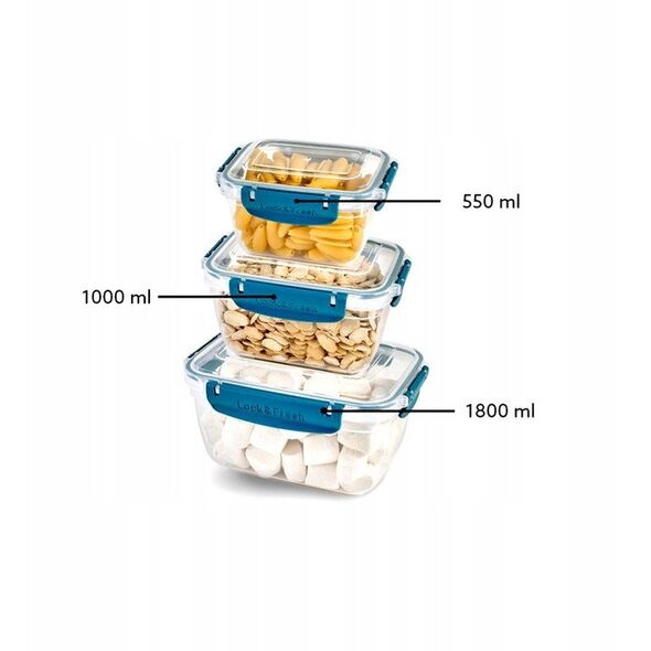 Σετ ορθογώνιων δοχείων MASTER 3 τεμ. 550,1000,1800 ml