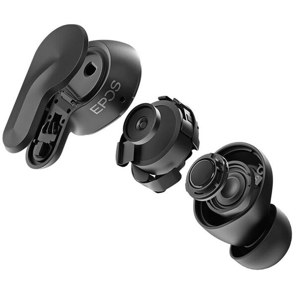 EPOS ADAPT E1 μαύρο Bluetooth TWS Earbuds Multi-Connect IPX5 Υβριδικό ANC Θήκη φόρτισης USB-C Dongle Προσαρμογέας αυτιού Πιστοποίηση Teams και iPhone