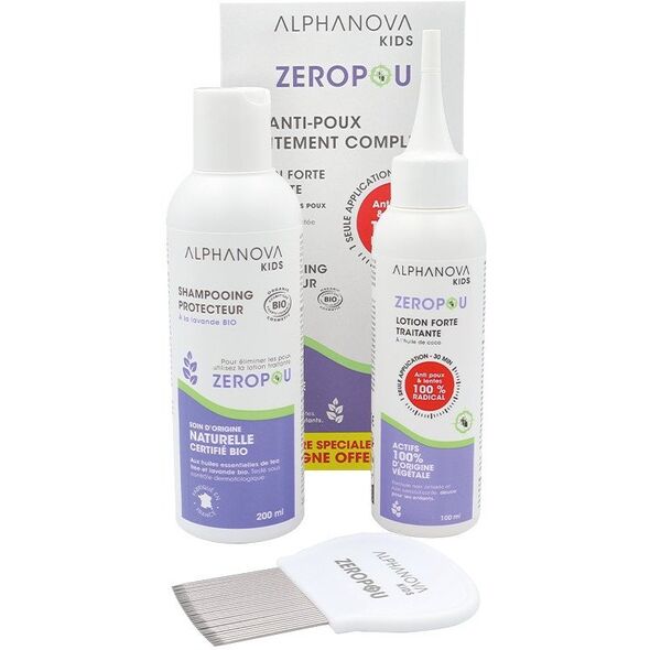Alphanova Kids, ZEROPOU, Ολοκληρωμένο Σετ κατά της Ψείρας 3 σε 1 με Χτένα, Βάλσαμο και Σαμπουάν