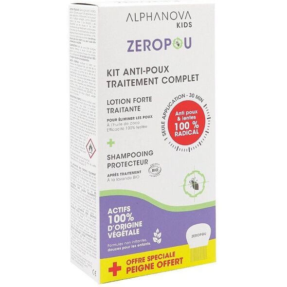 Alphanova Kids, ZEROPOU, Ολοκληρωμένο Σετ κατά της Ψείρας 3 σε 1 με Χτένα, Βάλσαμο και Σαμπουάν