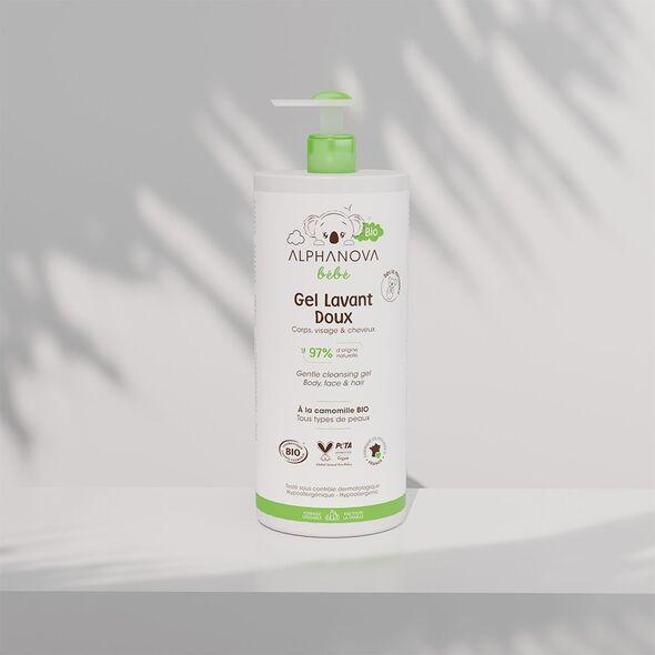 Alphanova Bebe Bio, Απαλό τζελ καθαρισμού για βρέφη 2 σε 1, 1000 ml