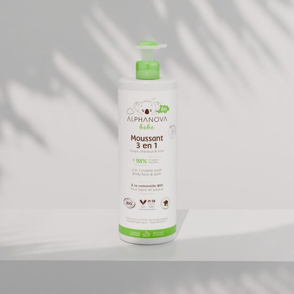 Alphanova Bebe Bio, Απαλό Υγρό Μπάνιου για Βρέφη 3 σε 1, 400 ml