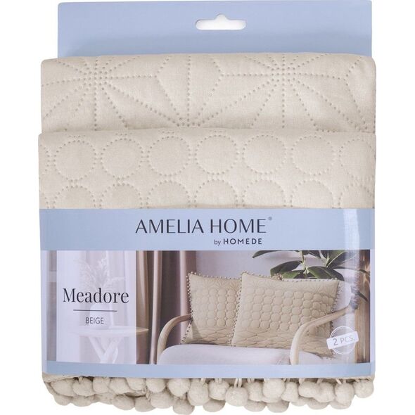 AmeliaHome AmeliaHome Poszewki dekoracyjne pikowane z pomponami MEADORE50x70*2 beżowe