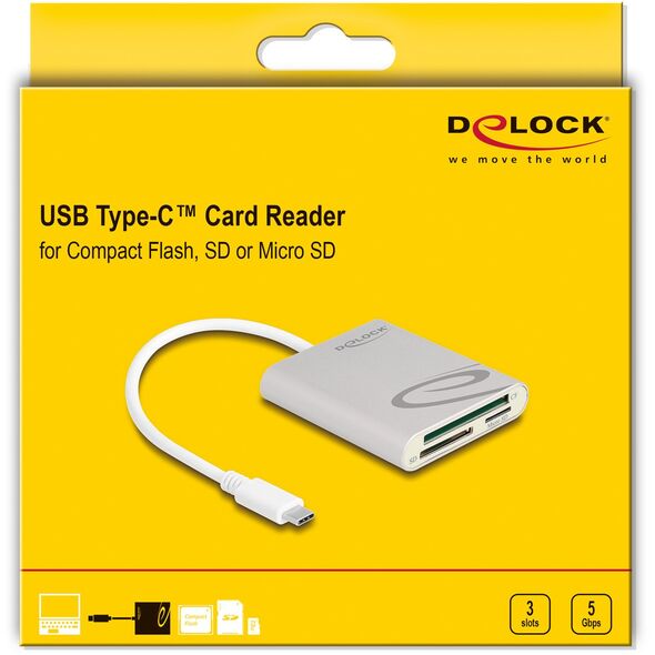 Delock Αναγνώστης καρτών USB Type-C για κάρτες μνήμης Compact Flash, SD ή Micro SD