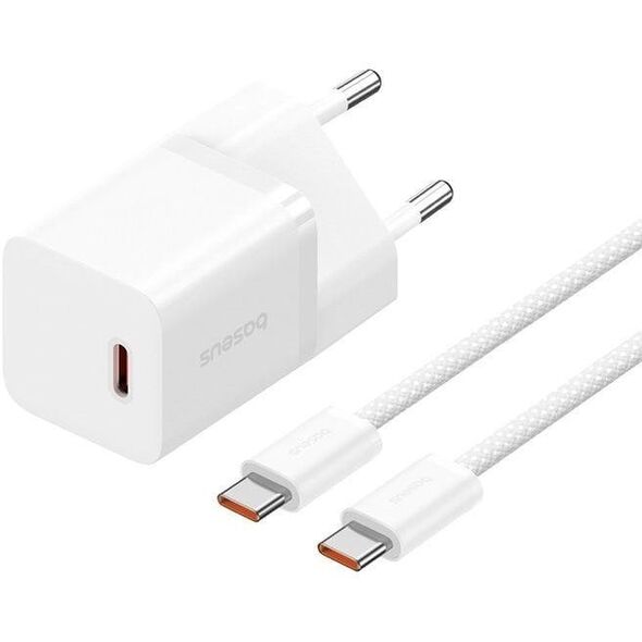 Φορτιστής Baseus GaN5 mini 1C 30W EU+καλώδιο USB-C (moon white)