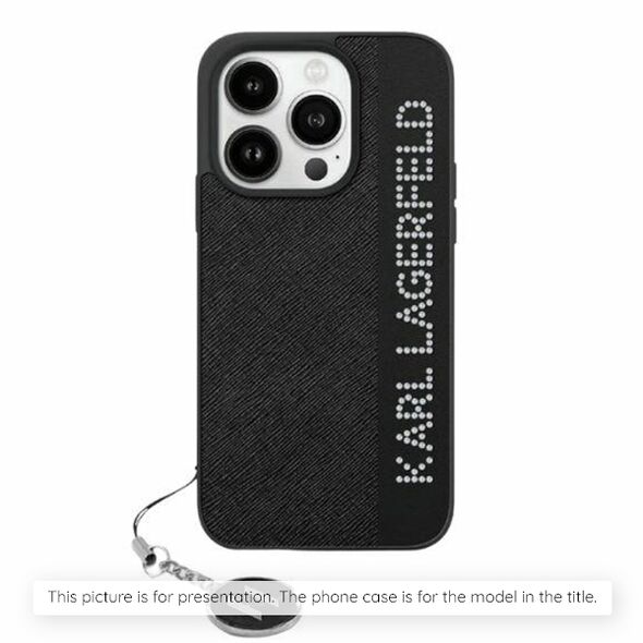 Θήκη Karl Lagerfeld Saffiano Crystals με αλυσίδα για iPhone 16 Pro Max μαύρο