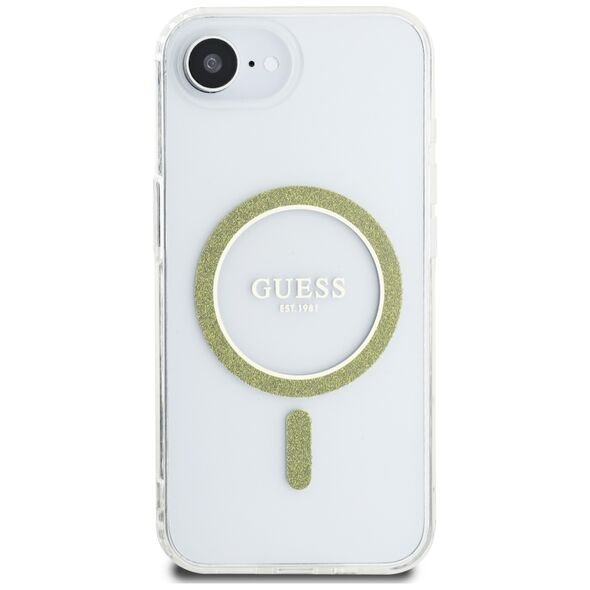 Θήκη Guess IML Glitter Circle MagSafe για iPhone 16e διάφανη