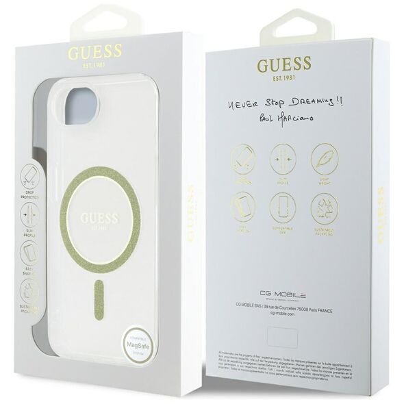 Θήκη Guess IML Glitter Circle MagSafe για iPhone 16e διάφανη