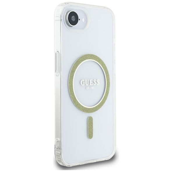Θήκη Guess IML Glitter Circle MagSafe για iPhone 16e διάφανη