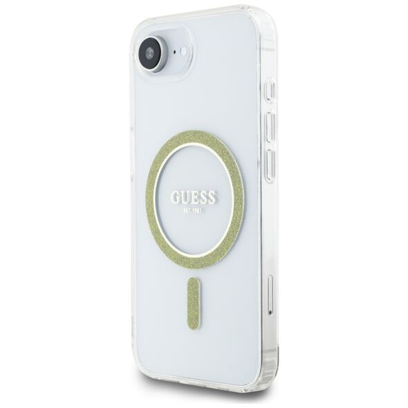 Θήκη Guess IML Glitter Circle MagSafe για iPhone 16e διάφανη
