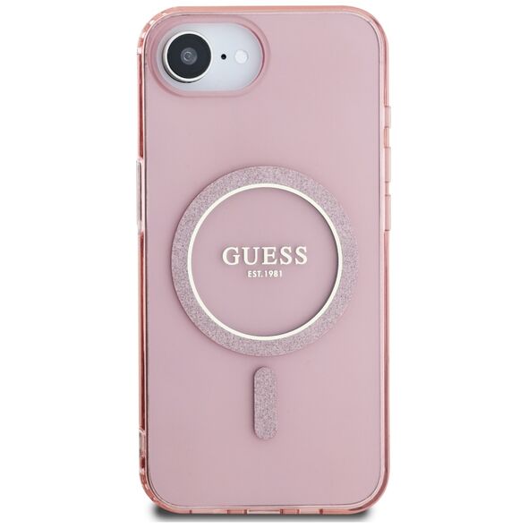 Θήκη Guess IML Glitter Circle MagSafe για iPhone 16e ροζ