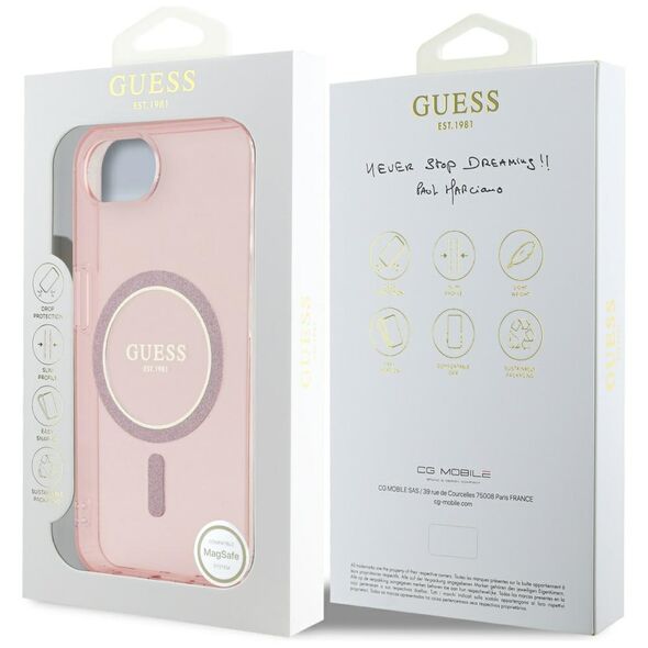 Θήκη Guess IML Glitter Circle MagSafe για iPhone 16e ροζ