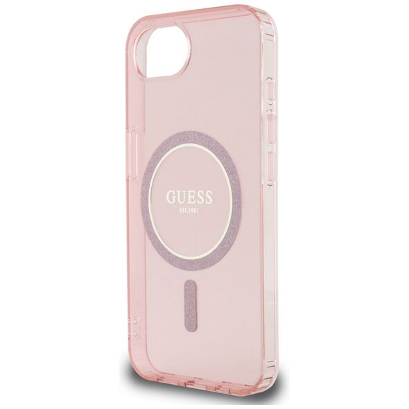 Θήκη Guess IML Glitter Circle MagSafe για iPhone 16e ροζ