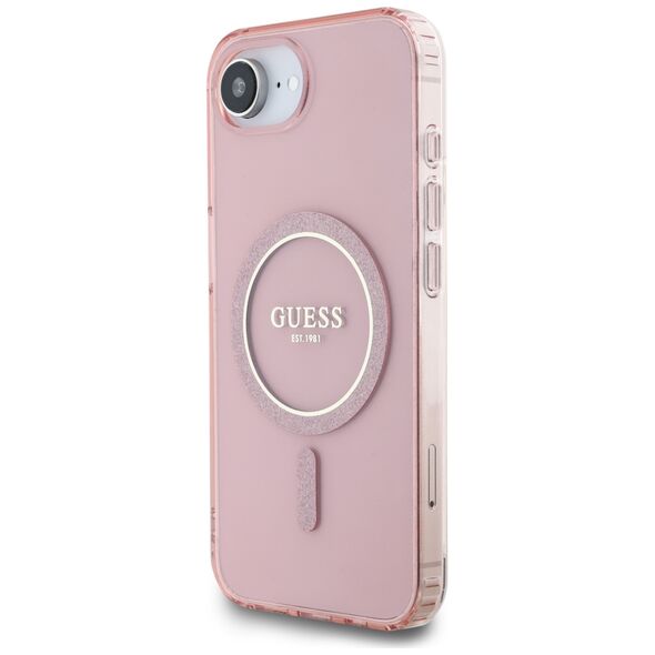 Θήκη Guess IML Glitter Circle MagSafe για iPhone 16e ροζ