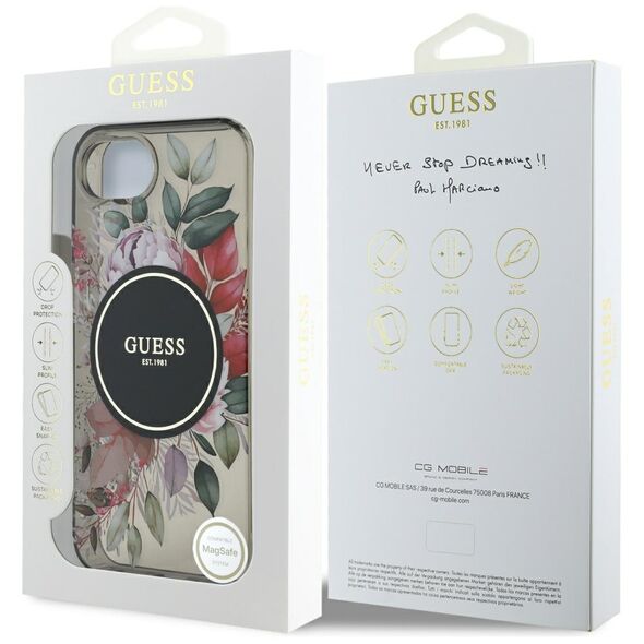 Θήκη Guess IML Flowers MagSafe για iPhone 16e μαύρο
