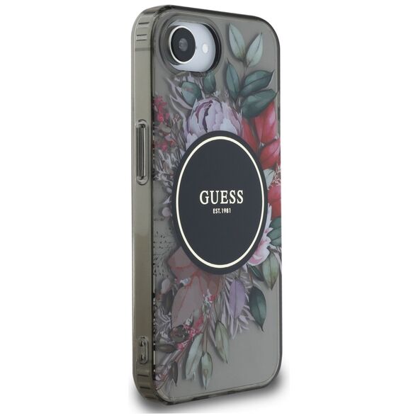 Θήκη Guess IML Flowers MagSafe για iPhone 16e μαύρο