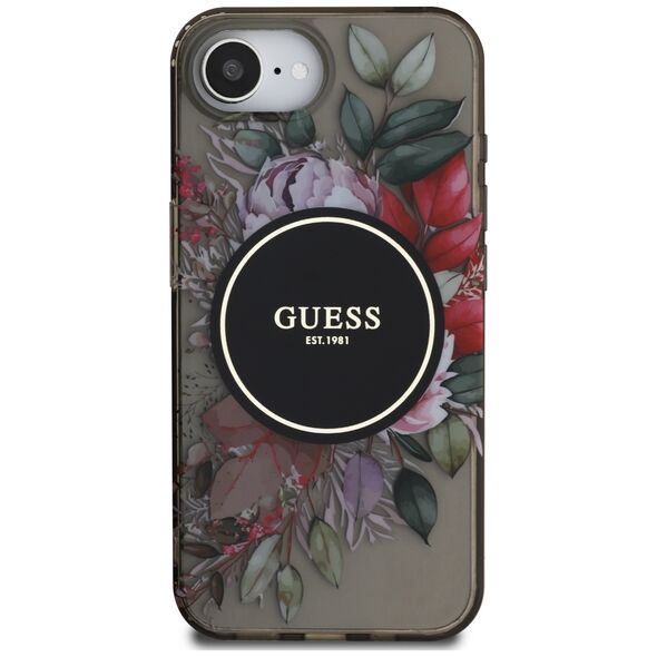 Θήκη Guess IML Flowers MagSafe για iPhone 16e μαύρο