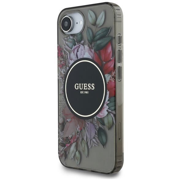Θήκη Guess IML Flowers MagSafe για iPhone 16e μαύρο