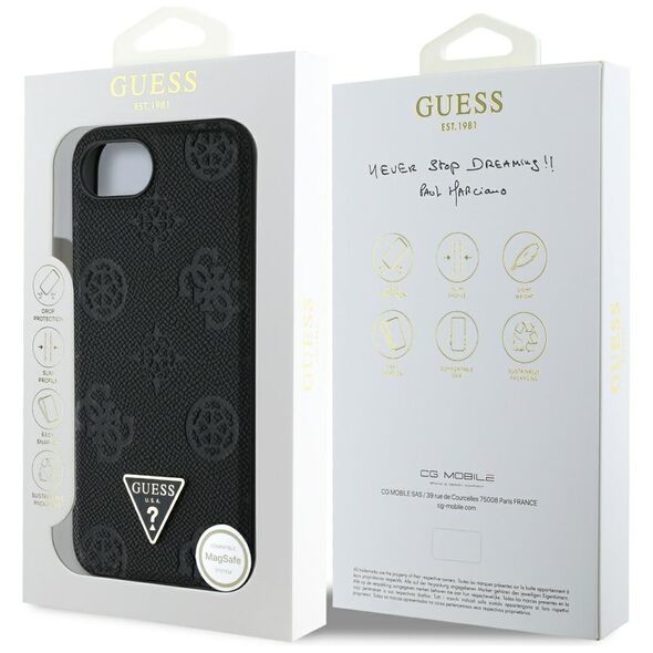 Θήκη Guess Grained Hot Stamp Peony Triangle Logo MagSafe για iPhone 16e μαύρο