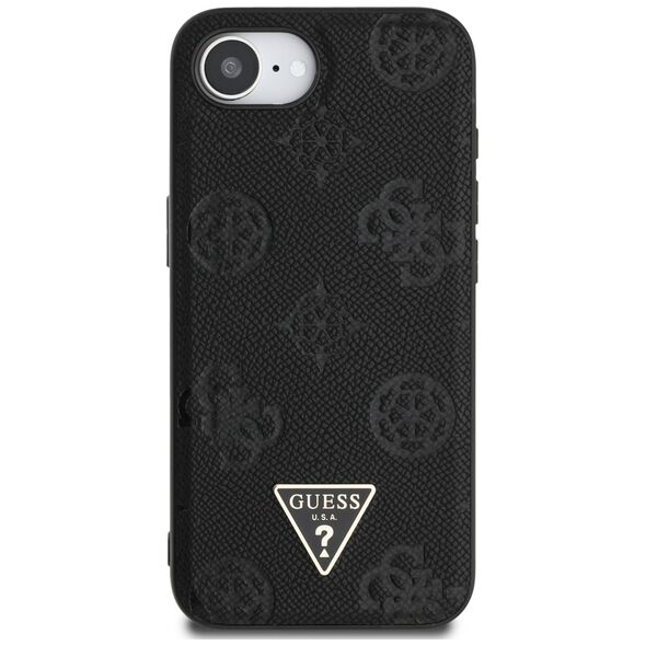 Θήκη Guess Grained Hot Stamp Peony Triangle Logo MagSafe για iPhone 16e μαύρο