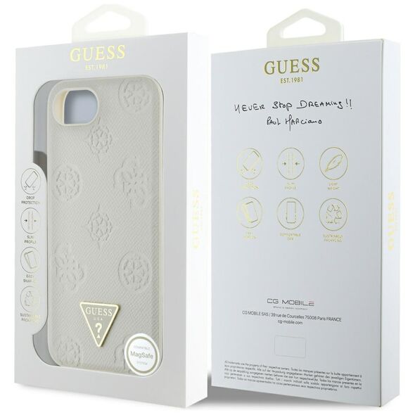 Θήκη Guess Grained Hot Stamp Peony Triangle Logo MagSafe για iPhone 16e μπεζ