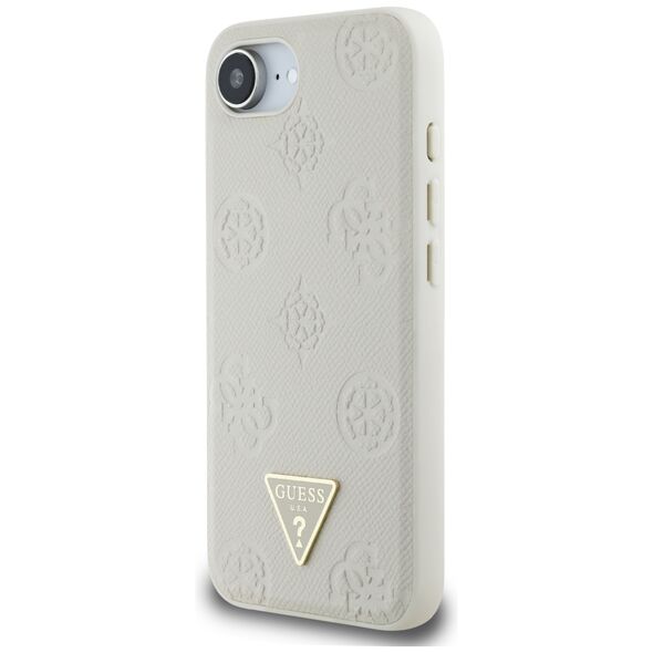 Θήκη Guess Grained Hot Stamp Peony Triangle Logo MagSafe για iPhone 16e μπεζ