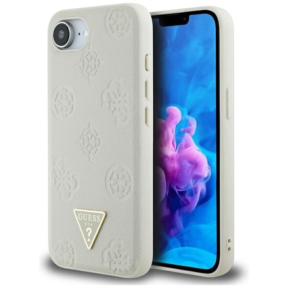 Θήκη Guess Grained Hot Stamp Peony Triangle Logo MagSafe για iPhone 16e μπεζ