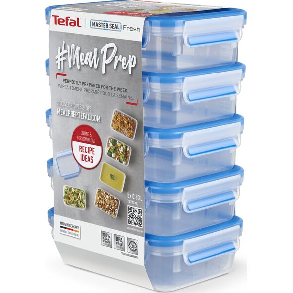 Tefal Tefal MasterSeal MealPrep laikymo dėžutės rinkinys, 5 x 0,8 L