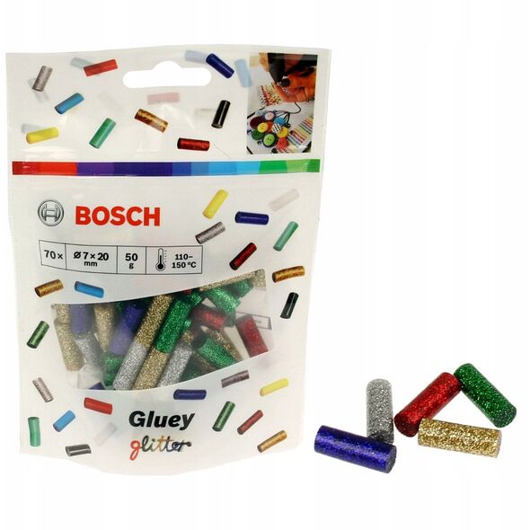 Ράβδοι θερμής κόλλας, εφέ γκλίτερ 70 τεμ. Bosch Gluey μπλε-πράσινο-κόκκινο-ασημί-χρυσό