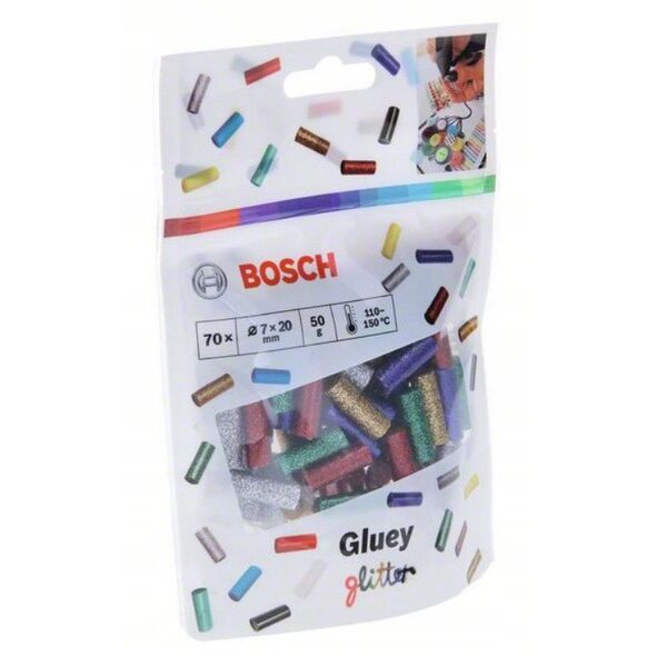 Ράβδοι θερμής κόλλας, εφέ γκλίτερ 70 τεμ. Bosch Gluey μπλε-πράσινο-κόκκινο-ασημί-χρυσό