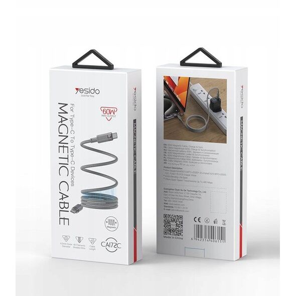 yesido Μαγνητικό Καλώδιο CA172C 60W C/C 1m 3A, ΓΚΡΙ / SZARY