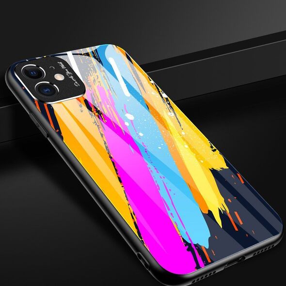Hurtel Color Glass Case etui pokrowiec nakładka ze szkła hartowanego z osłoną na aparat Huawei P30 Lite pattern 1 uniwersalny