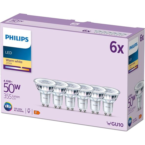 Signify Philips LED classic Lampe 50W GU10 Warmweiß 355lm Silber 6er P