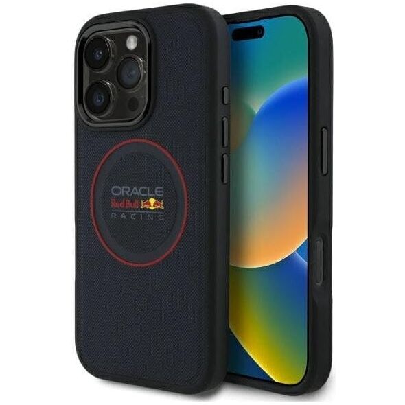 Red Bull RBHMP16L24PUILVR iPhone 16 Pro  6.3" hardcase granatowy/navy Leather Red Ring MagSafe