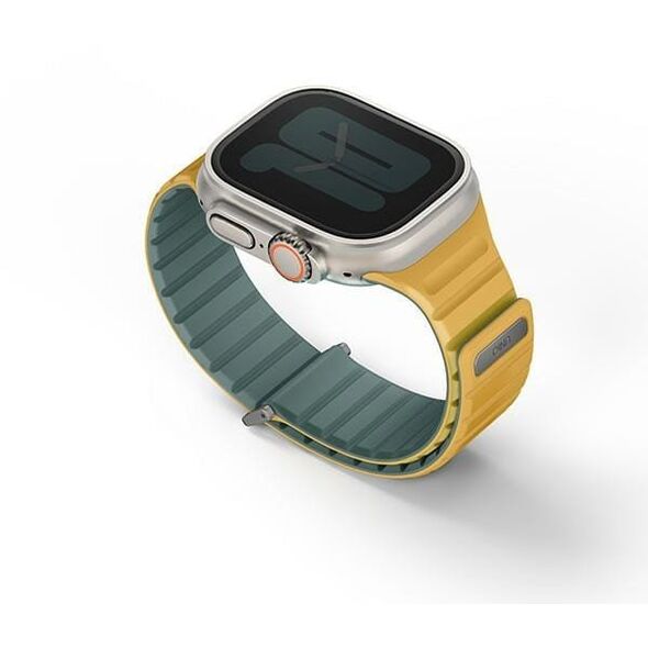 UNIQ pasek Revix Evo Apple Watch Series1/2/3/4/5/6/7/8/9/SE/SE2/Ultra/Ultra2 42/44/45/49mm Reversible Magnetic zielono-żółty/viridian green-burnt yellow
