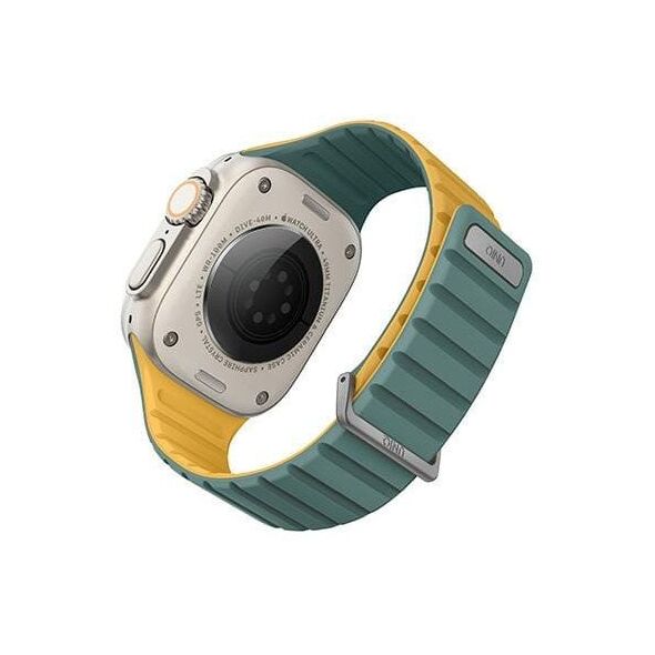 UNIQ pasek Revix Evo Apple Watch Series1/2/3/4/5/6/7/8/9/SE/SE2/Ultra/Ultra2 42/44/45/49mm Reversible Magnetic zielono-żółty/viridian green-burnt yellow