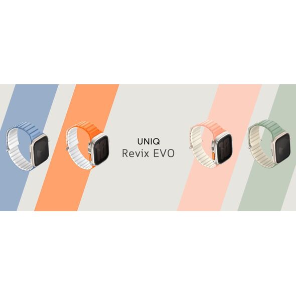 UNIQ pasek Revix Evo Apple Watch Series1/2/3/4/5/6/7/8/9/SE/SE2/Ultra/Ultra2 42/44/45/49mm Reversible Magnetic zielono-żółty/viridian green-burnt yellow