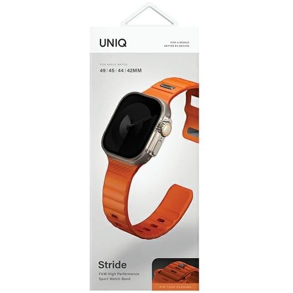 UNIQ pasek Stride Apple Watch Series1/2/3/4/5/6/7/8/9/SE/SE2/Ultra/Ultra 2 42/44/45/49mm FKM Rubber Strap pomarańczowy/volt orange
