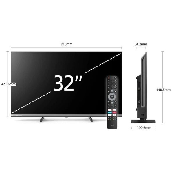 Τηλεόραση CHiQ L32QM9G 32", FHD, QLED, μεταλλική χωρίς πλαίσιο, έξυπνη, Google TV, Dolby Audio, HDR, Chromecast