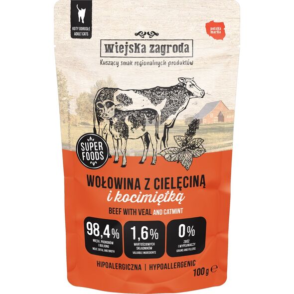 Karma mokra dla kota Wołowina z cielęciną i kocimiętką (dorosły) 100g
