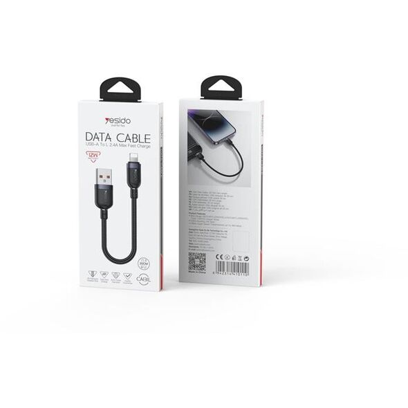 Καλώδιο yesido CA131L 12W USB-iP 0.3m 2.4A ΜΑΥΡΟ
