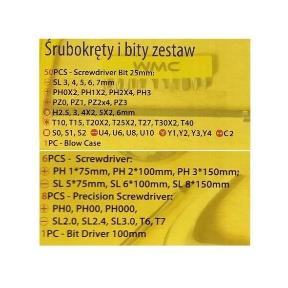 Zestaw śrubokrętów wkrętaków i bitów z magnesem 65el.