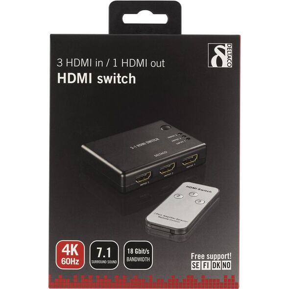 Deltaco Διακόπτης DELTACO 3in-1out, 60Hz, 7.1 ήχος, Ultra HD, μαύρο / HDMI-7042