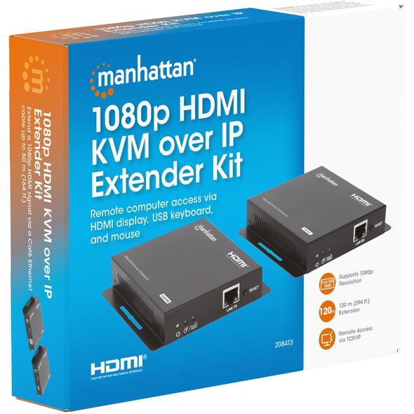MANHATTAN 1080p60Hz HDMI KVM over IP Extender Set HDMI-Επέκταση σήματος έως 120m μέσω καλωδίου Cat6 ή δικτύου με δυνατότητα IP