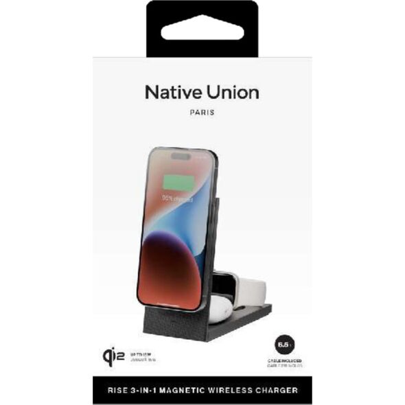 Native Union Rise 3-in-1 Qi2 Wireless Charger - ασύρματος φορτιστής Qi2 15W για τρεις συσκευές συμβατός με MagSafe (μαύρο)