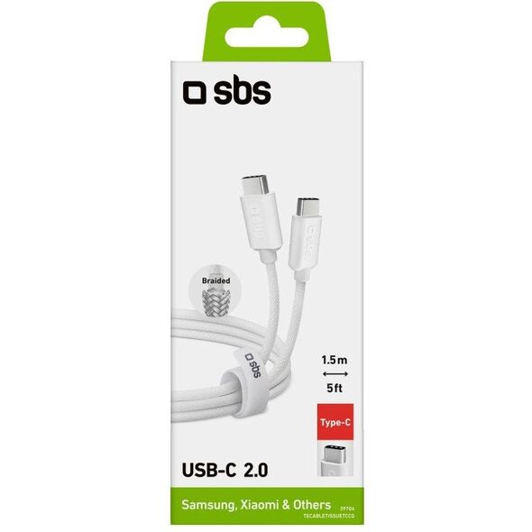 Καλώδιο SBS TECABLETISSUETCCG USB-C - USB-C 1,5m 60W με πλέξη - γκρι
