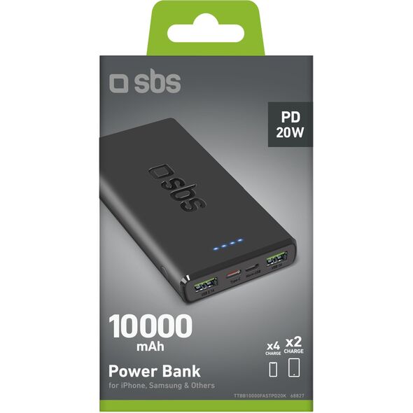 Τράπεζα ισχύος SBS TTBB10000FASTPD2 10000 mAh Μαύρο